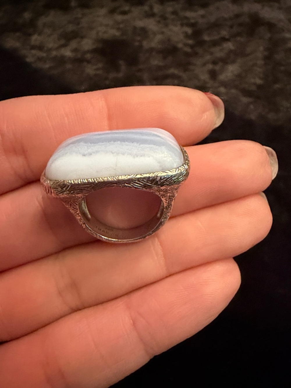 Sterling Silver Blue Lace Agate Statement Ring size 5